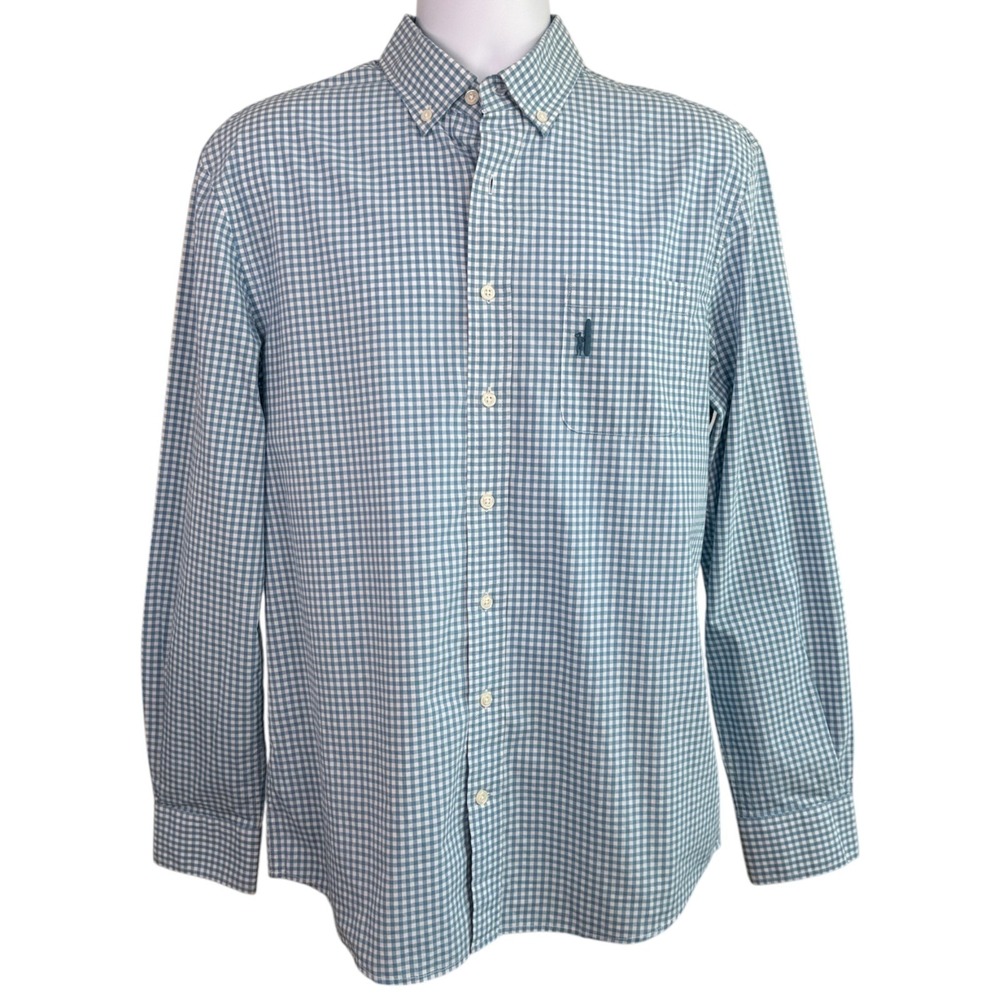 Johnnie-O Mens Cotton Button‎ Down Shirt Sz M Blue Gingham Check Preppy Coastal